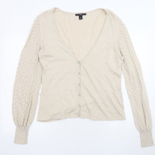 H&M Womens Beige V-Neck Acrylic Cardigan Jumper Size L