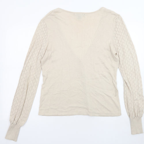 H&M Womens Beige V-Neck Acrylic Cardigan Jumper Size L