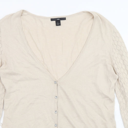 H&M Womens Beige V-Neck Acrylic Cardigan Jumper Size L