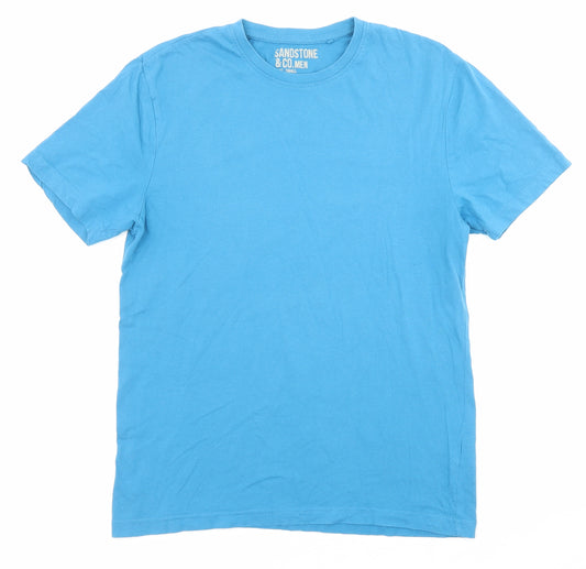 M&Co Mens Blue Cotton T-Shirt Size S Crew Neck