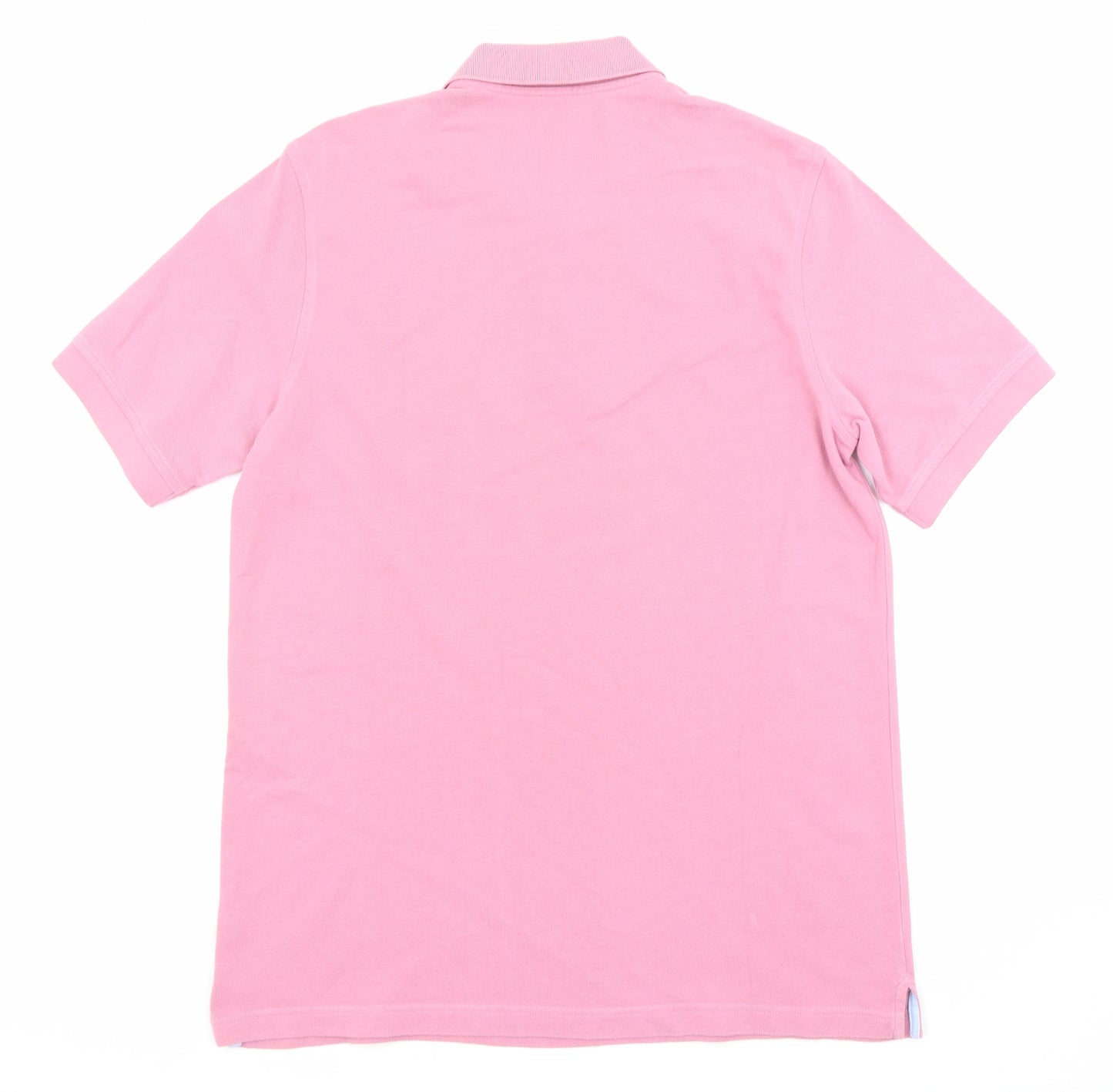 Lands' End Mens Pink Cotton Polo Size M Collared Button - Logo embroidery