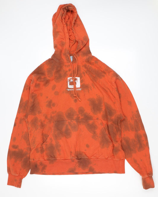 COLLUSION Mens Orange Geometric Cotton Pullover Hoodie Size S - Tie Dye Effect, White Noise