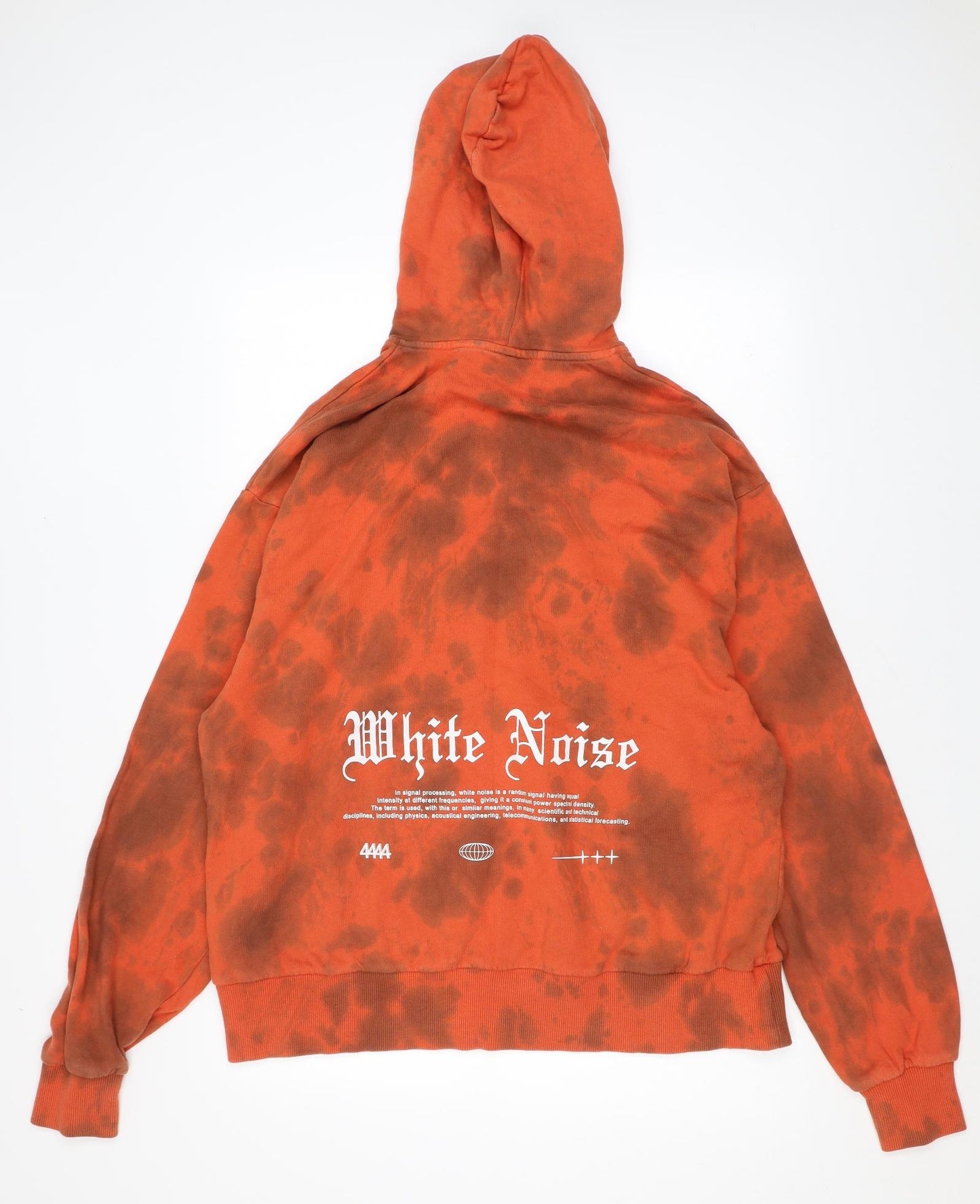 COLLUSION Mens Orange Geometric Cotton Pullover Hoodie Size S - Tie Dye Effect, White Noise