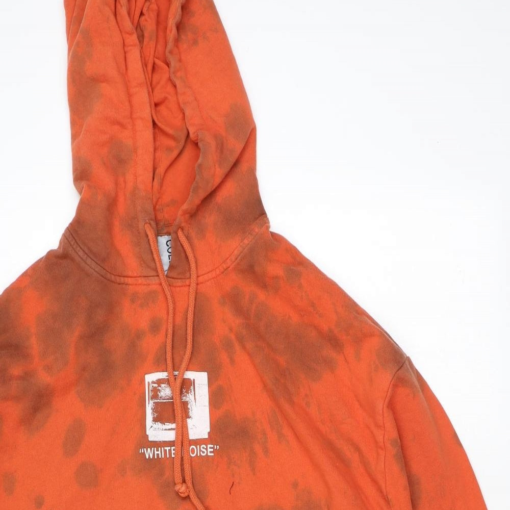 COLLUSION Mens Orange Geometric Cotton Pullover Hoodie Size S - Tie Dye Effect, White Noise