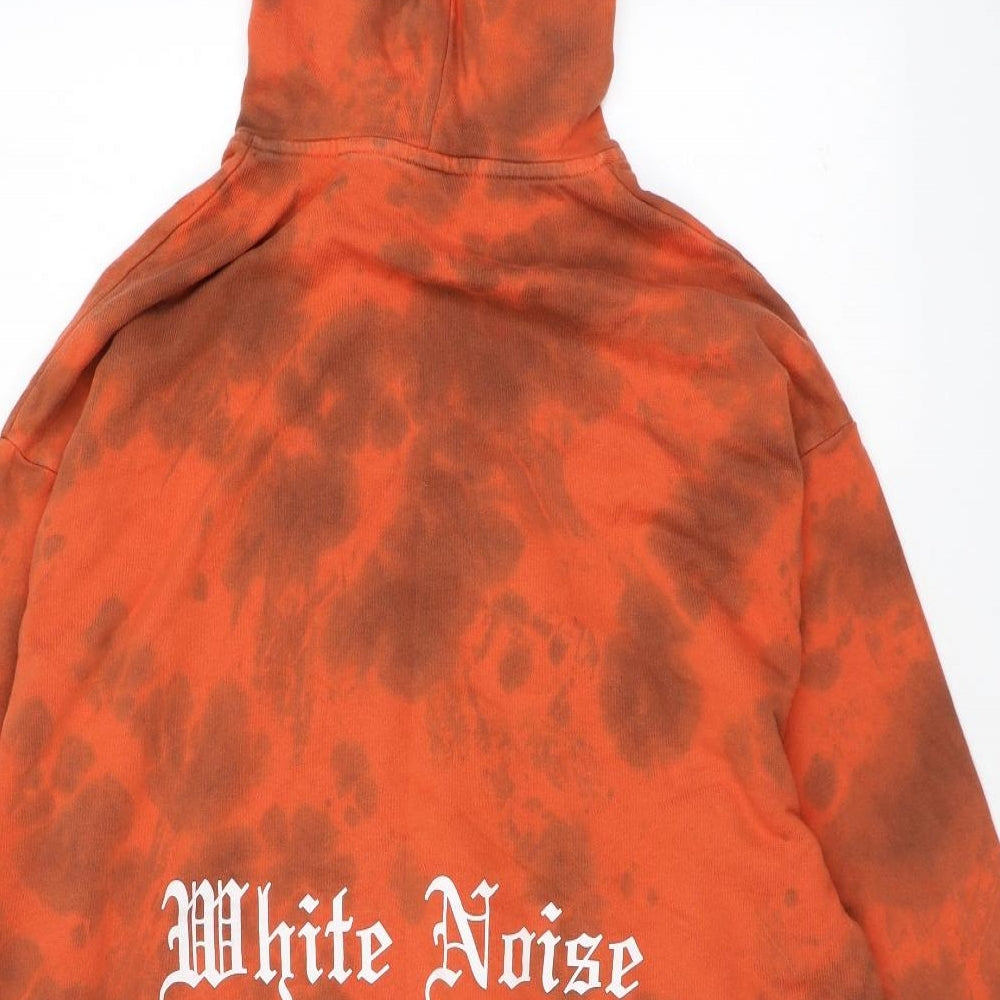 COLLUSION Mens Orange Geometric Cotton Pullover Hoodie Size S - Tie Dye Effect, White Noise