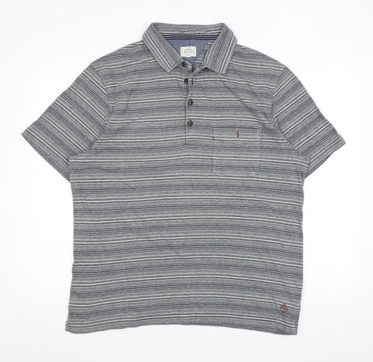 White Stuff Mens Grey Striped Cotton Polo Size L Collared Button