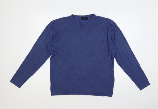 Zara Mens Blue V-Neck Acrylic Pullover Jumper Size XL Long Sleeve