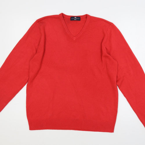 Blue Harbour Mens Red V-Neck Acrylic Pullover Jumper Size M Long Sleeve