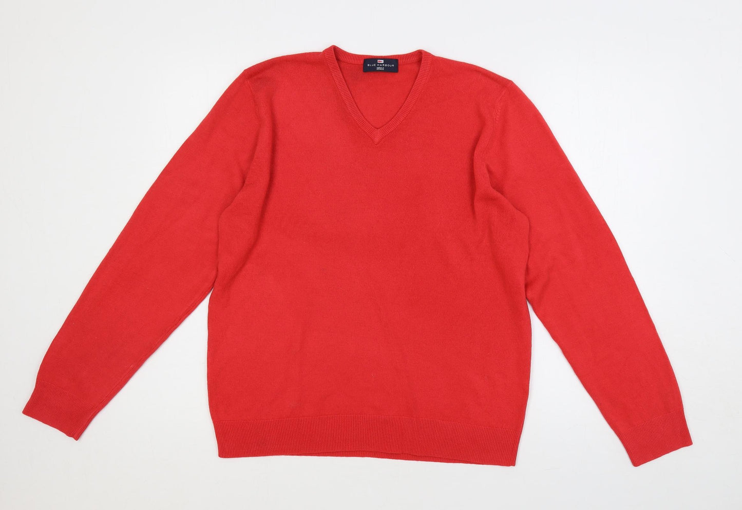 Blue Harbour Mens Red V-Neck Acrylic Pullover Jumper Size M Long Sleeve