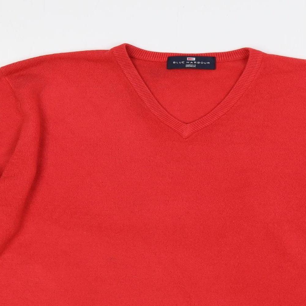 Blue Harbour Mens Red V-Neck Acrylic Pullover Jumper Size M Long Sleeve