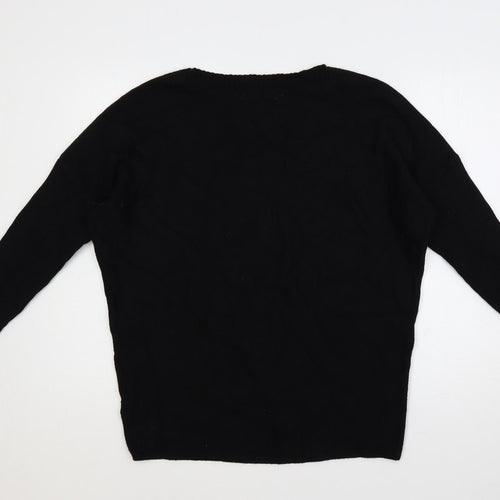 Lucy Sparks Womens Black Boat Neck Polyamide Pullover Jumper Size L - Embellished