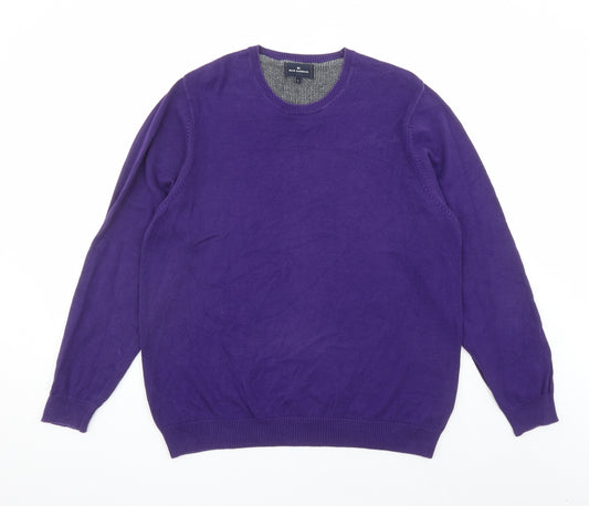 Blue Harbour Mens Purple Round Neck Cotton Pullover Jumper Size L Long Sleeve