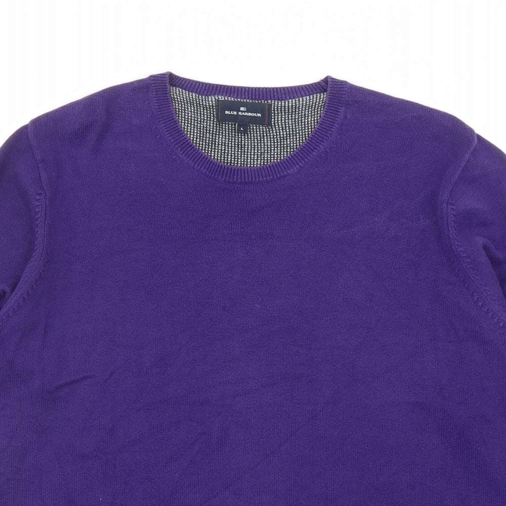 Blue Harbour Mens Purple Round Neck Cotton Pullover Jumper Size L Long Sleeve