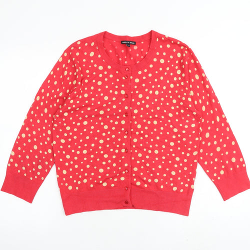 Cable & Gauge Womens Red Round Neck Polka Dot Viscose Cardigan Jumper Size L