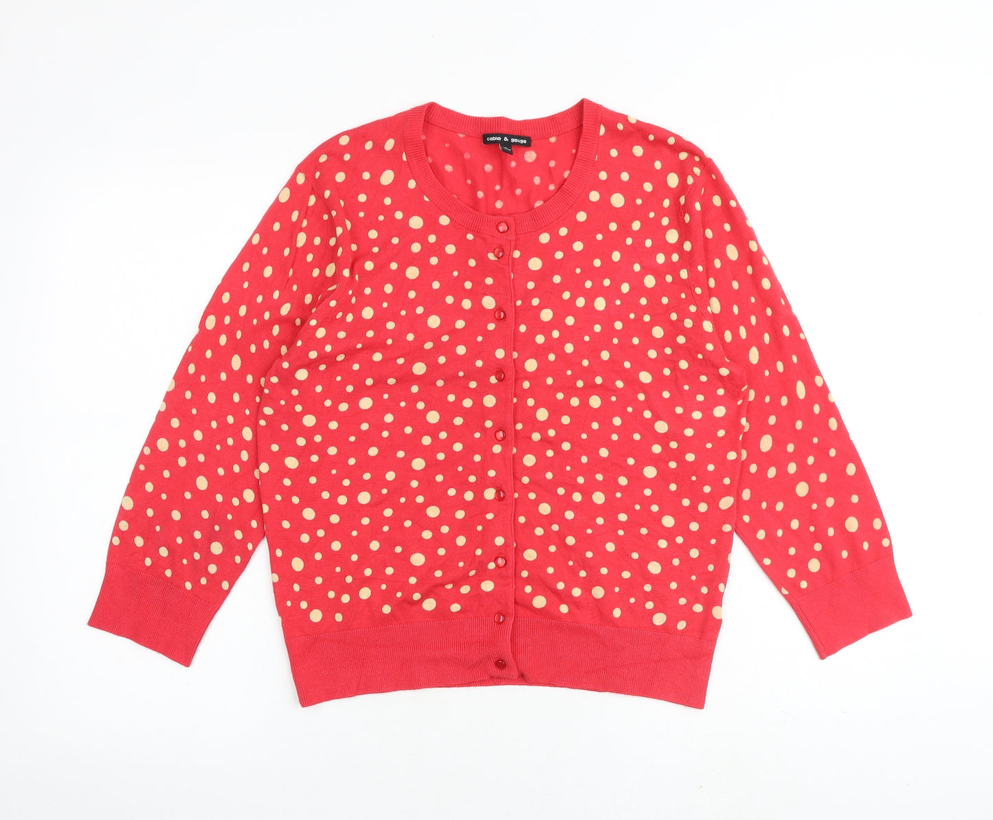 Cable & Gauge Womens Red Round Neck Polka Dot Viscose Cardigan Jumper Size L