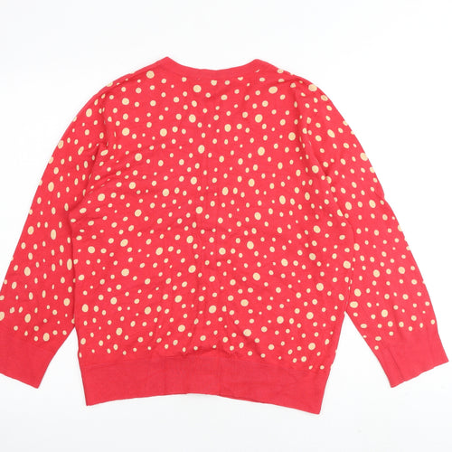 Cable & Gauge Womens Red Round Neck Polka Dot Viscose Cardigan Jumper Size L