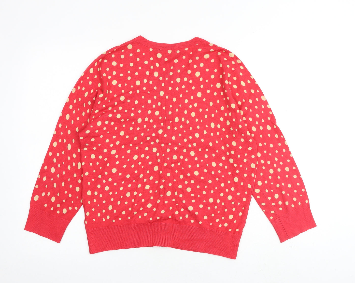 Cable & Gauge Womens Red Round Neck Polka Dot Viscose Cardigan Jumper Size L
