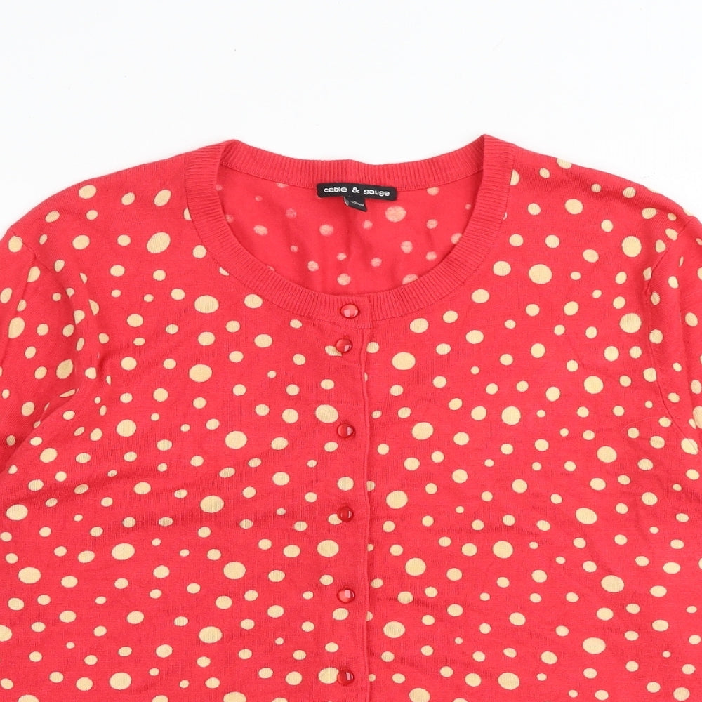 Cable & Gauge Womens Red Round Neck Polka Dot Viscose Cardigan Jumper Size L