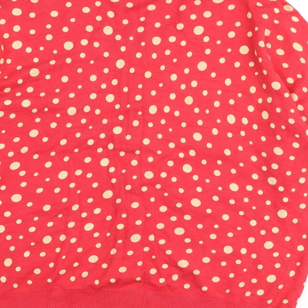 Cable & Gauge Womens Red Round Neck Polka Dot Viscose Cardigan Jumper Size L