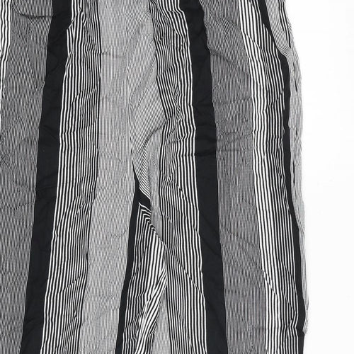 Marks and Spencer Womens Black Striped Viscose Trousers Size 14 L27 in Regular Drawstring