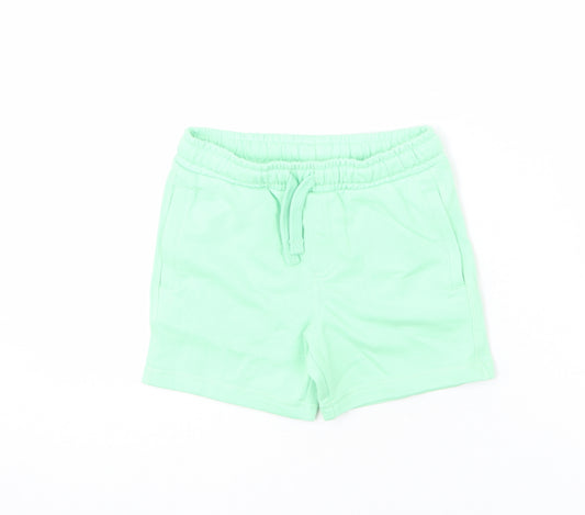 Marks and Spencer Boys Green Cotton Sweat Shorts Size 4-5 Years Regular Drawstring