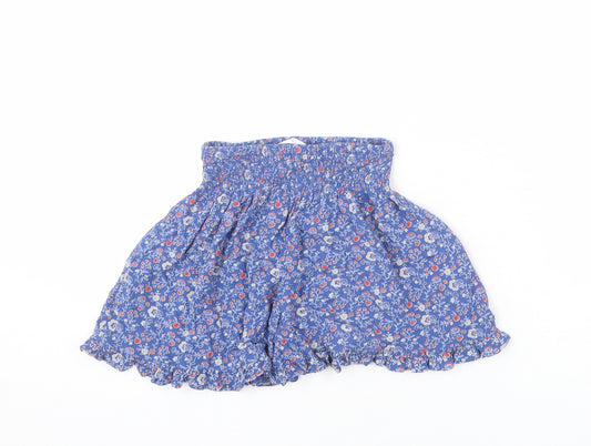 Marks and Spencer Girls Blue Floral Vinyl Paperbag Shorts Size 6-7 Years L3 in Regular - Ruffle Detail