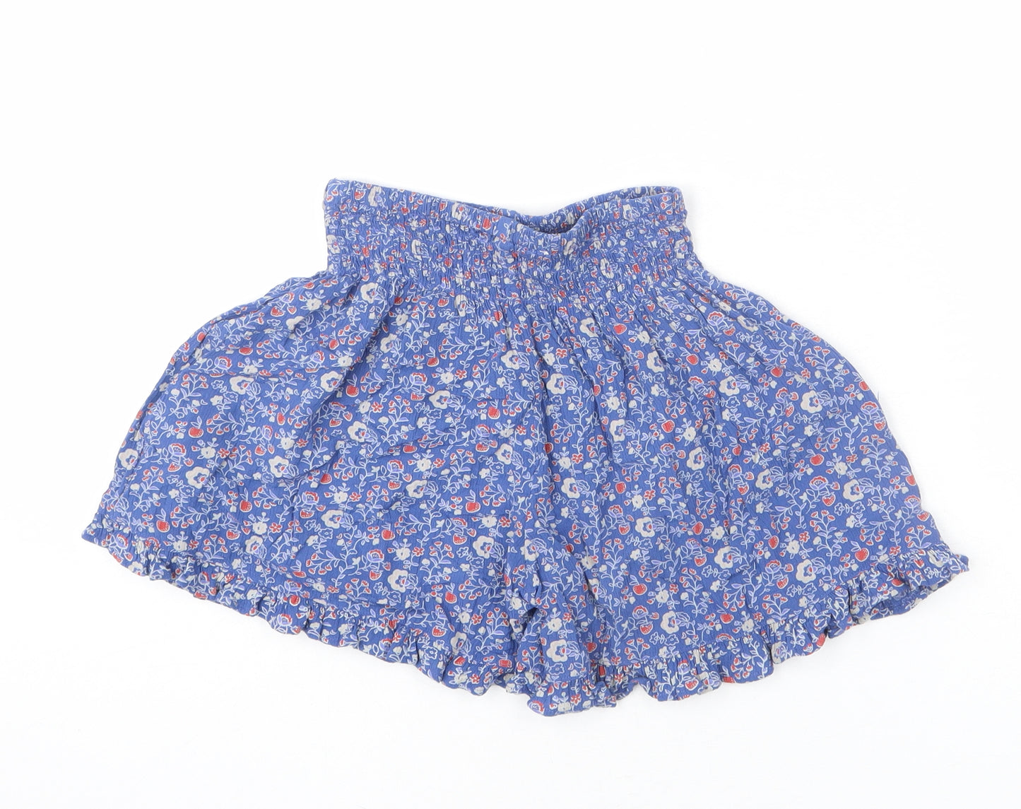 Marks and Spencer Girls Blue Floral Vinyl Paperbag Shorts Size 6-7 Years L3 in Regular - Ruffle Detail