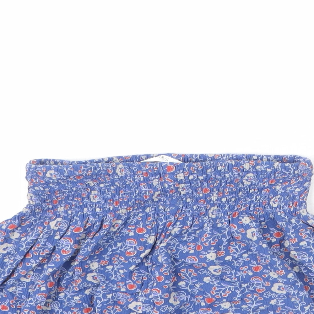 Marks and Spencer Girls Blue Floral Vinyl Paperbag Shorts Size 6-7 Years L3 in Regular - Ruffle Detail