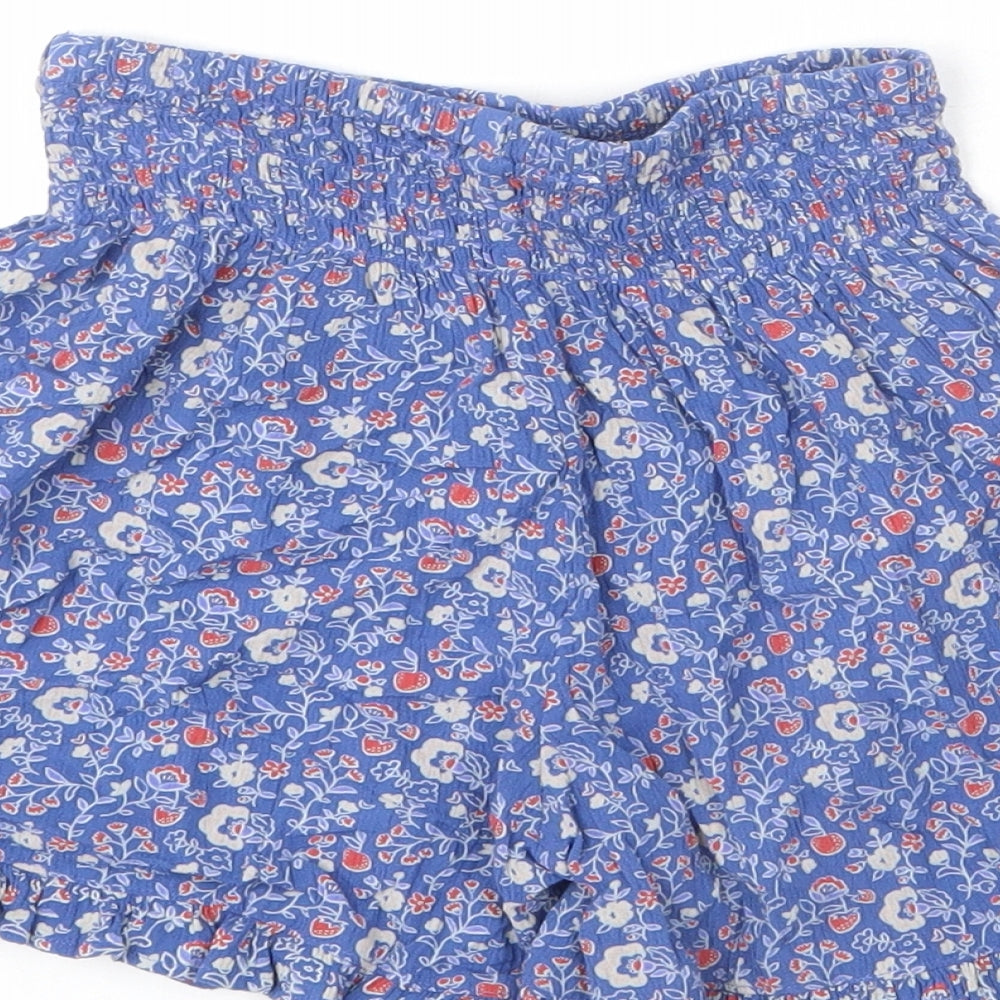 Marks and Spencer Girls Blue Floral Vinyl Paperbag Shorts Size 6-7 Years L3 in Regular - Ruffle Detail