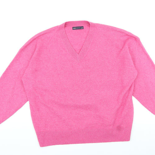 Marks and Spencer Womens Pink V-Neck Polyester Pullover Jumper Size L