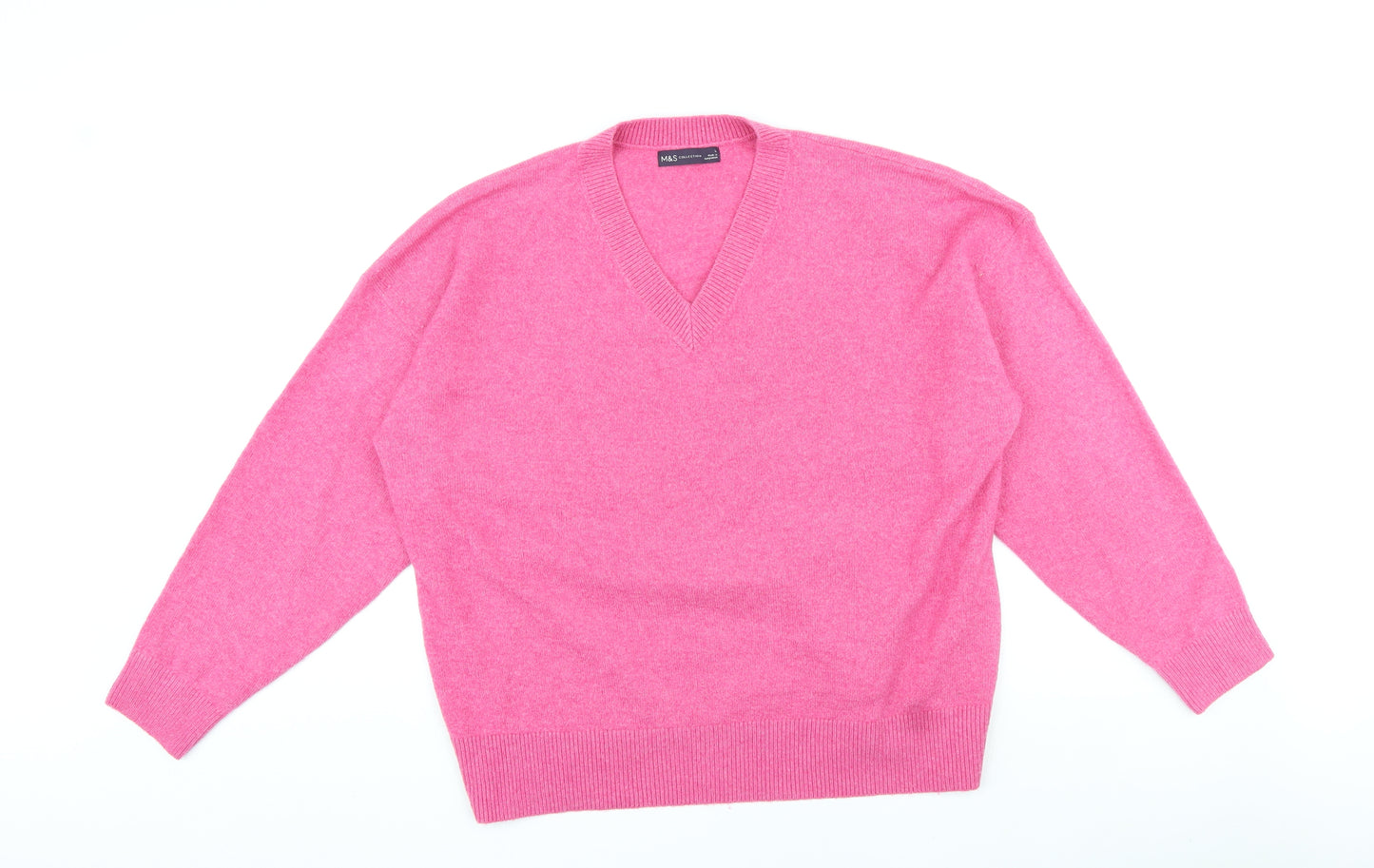 Marks and Spencer Womens Pink V-Neck Polyester Pullover Jumper Size L