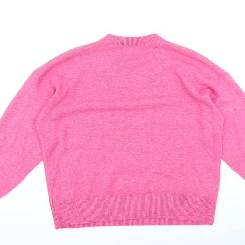 Marks and Spencer Womens Pink V-Neck Polyester Pullover Jumper Size L