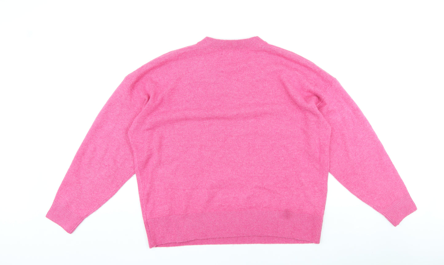 Marks and Spencer Womens Pink V-Neck Polyester Pullover Jumper Size L