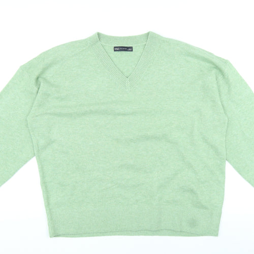 Marks and Spencer Womens Green V-Neck Polyester Pullover Jumper Size L