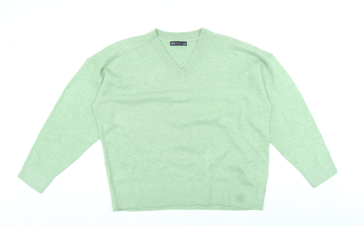 Marks and Spencer Womens Green V-Neck Polyester Pullover Jumper Size L