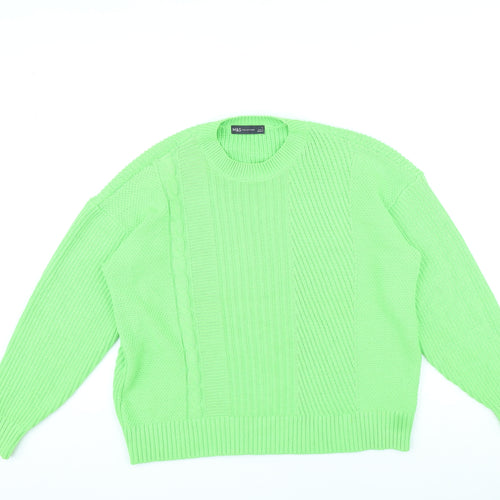 Marks and Spencer Womens Green Round Neck Cotton Pullover Jumper Size L