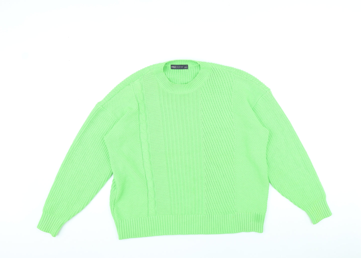 Marks and Spencer Womens Green Round Neck Cotton Pullover Jumper Size L