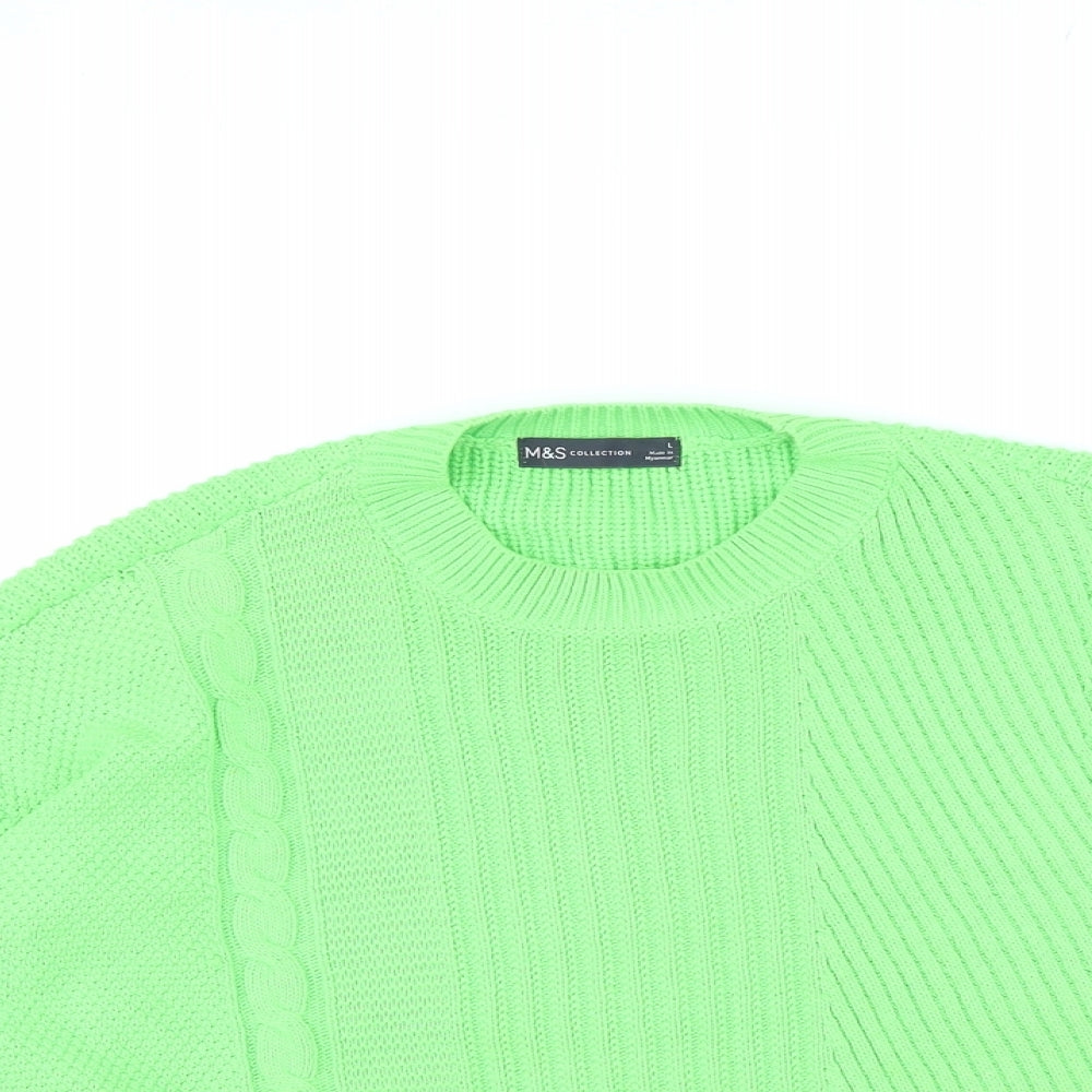 Marks and Spencer Womens Green Round Neck Cotton Pullover Jumper Size L