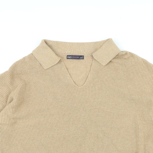 Marks and Spencer Womens Beige Collared Cotton Pullover Jumper Size L