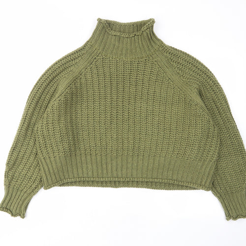 H&M Womens Green High Neck Acrylic Pullover Jumper Size L - Cropped