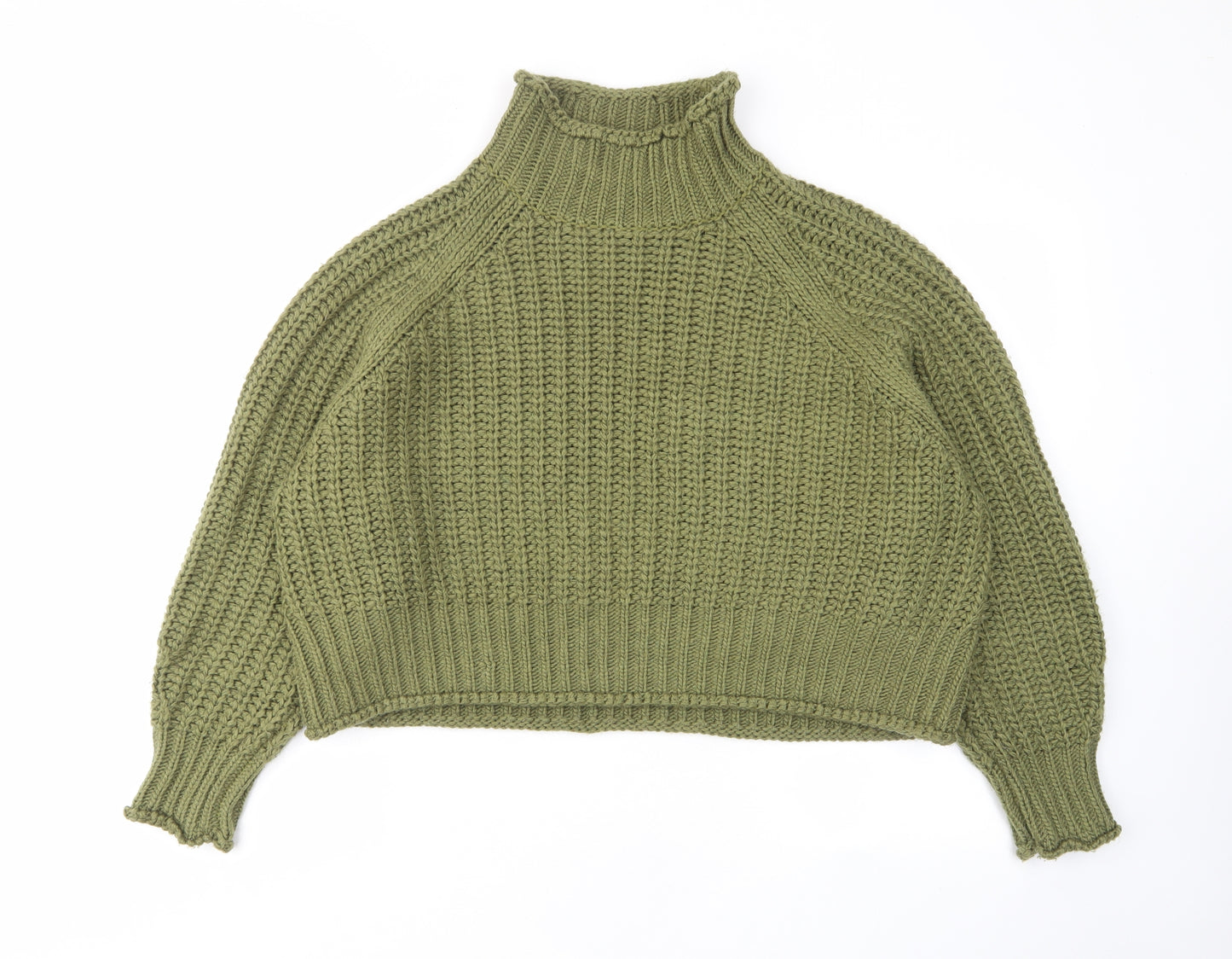 H&M Womens Green High Neck Acrylic Pullover Jumper Size L - Cropped