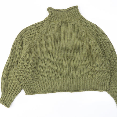 H&M Womens Green High Neck Acrylic Pullover Jumper Size L - Cropped