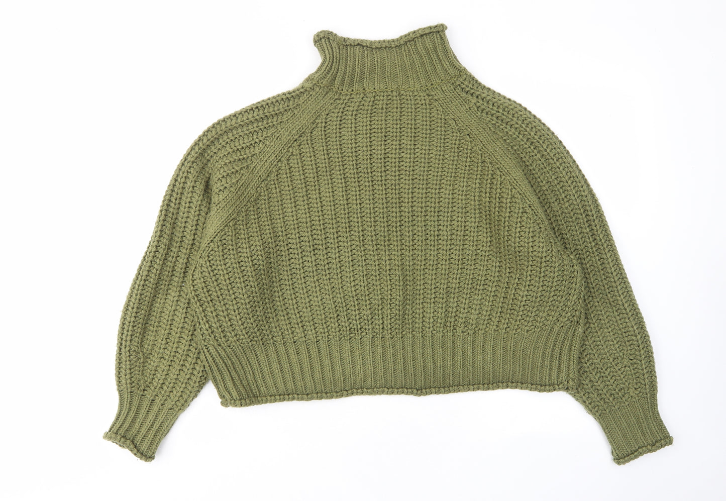 H&M Womens Green High Neck Acrylic Pullover Jumper Size L - Cropped