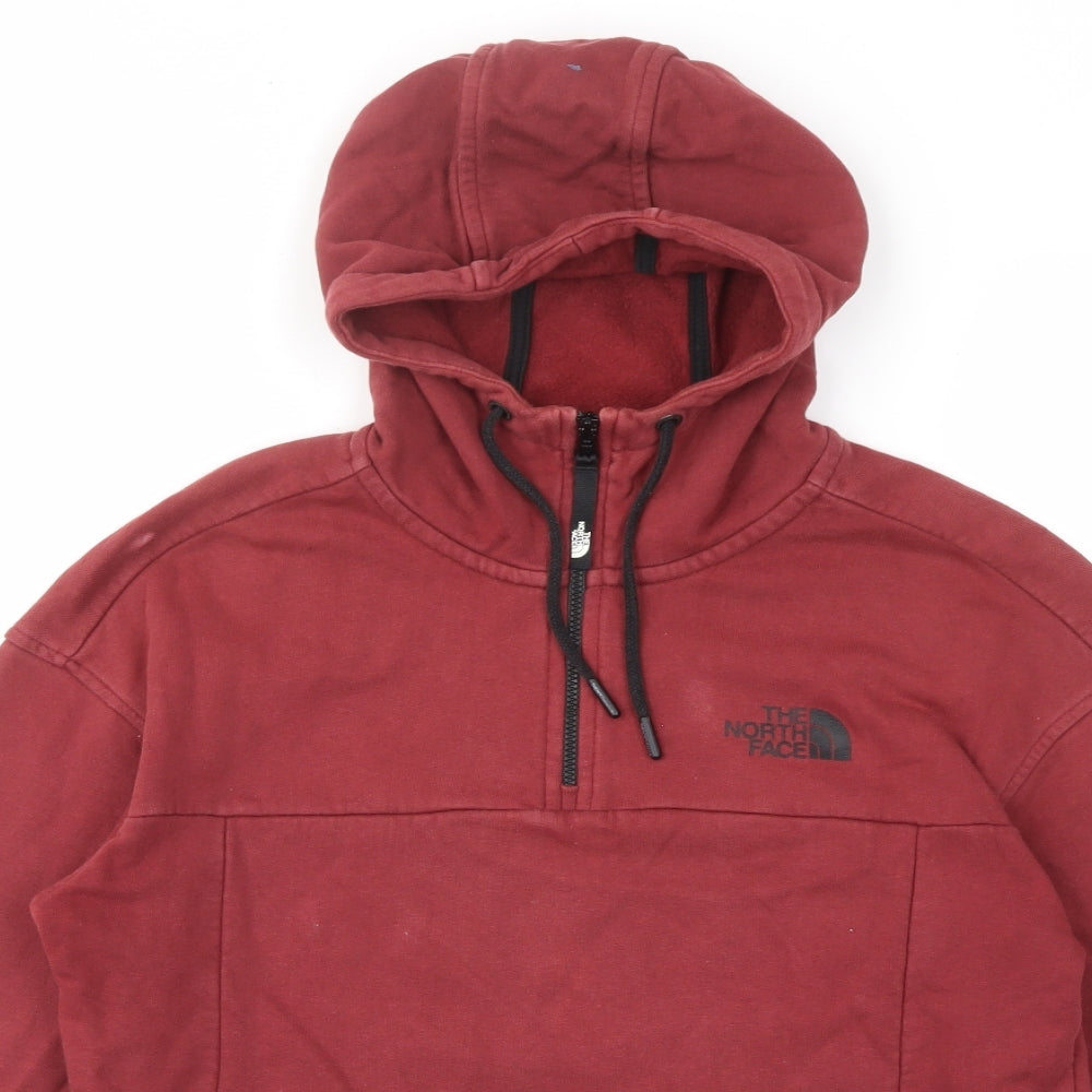 The North Face Womens Red Cotton Pullover Hoodie Size S Zip - 1/2 Zip, Pockets, Logo