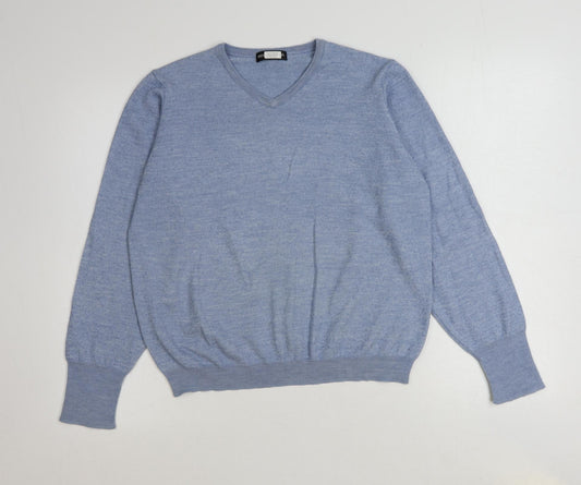 Marks and Spencer Mens Blue V-Neck Acrylic Pullover Jumper Size L Long Sleeve