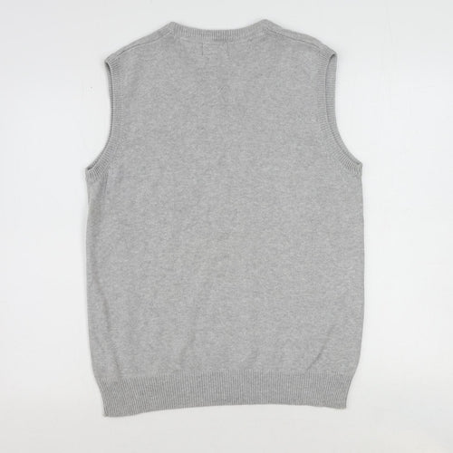 Lincoln Mens Grey V-Neck Cotton Vest Jumper Size M Sleeveless