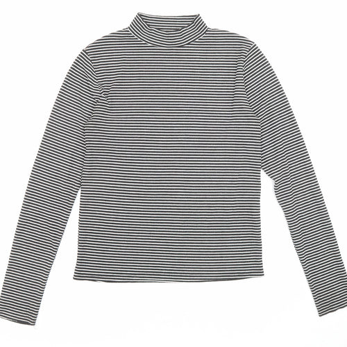 Zara Womens Black High Neck Striped Polyester Pullover Jumper Size L