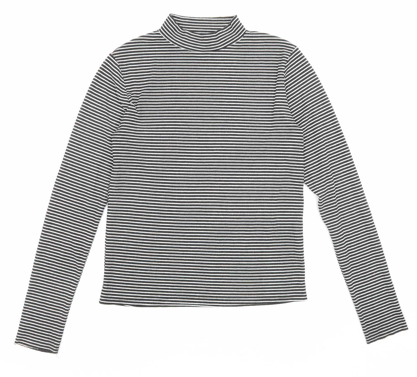 Zara Womens Black High Neck Striped Polyester Pullover Jumper Size L