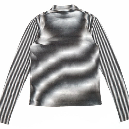 Zara Womens Black High Neck Striped Polyester Pullover Jumper Size L