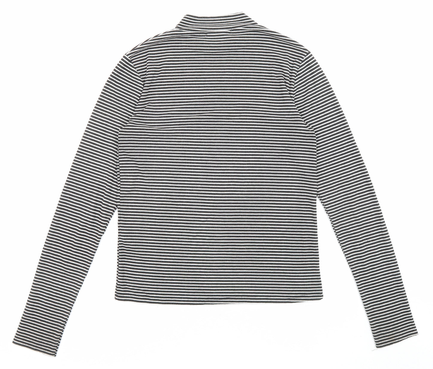 Zara Womens Black High Neck Striped Polyester Pullover Jumper Size L